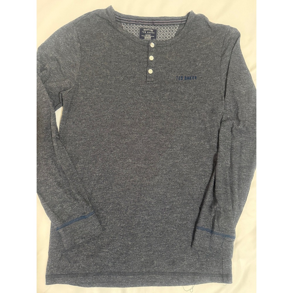 Ted Baker Men Charcoal Gray Heather Dressed to Chill Henley Long Sleeve Shirt S - Picture 4 of 8